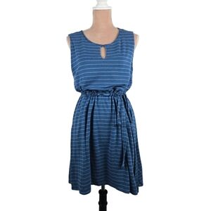 Lysse Linen Blend Stretch Dress Blue Stripe Size Large